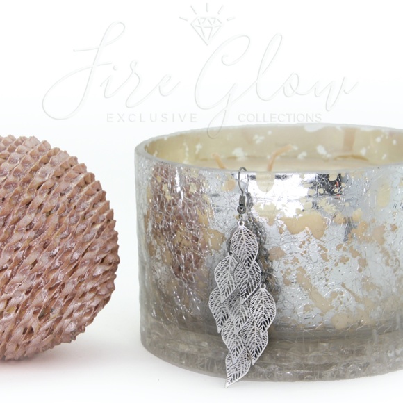 Boho Chic Palladium Tone Filigree Leaf Earrings - Picture 5 of 8